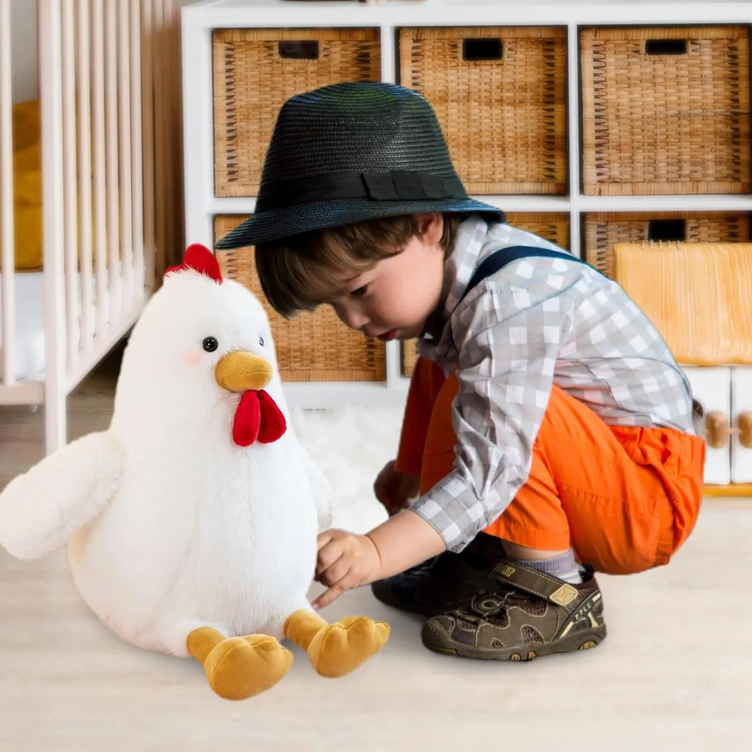Cute Chicken Stuffed Animal Plush Doll Toy - Farm Animal Cuddler for Kids' Room Decor - Ideal Gift for Valentine's Day Children's Day and Christmas (White,17 inch)