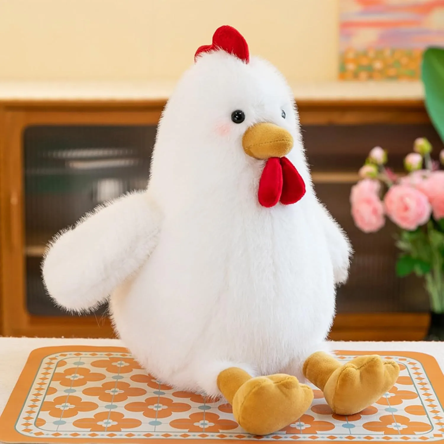 Cute Chicken Stuffed Animal Plush Doll Toy - Farm Animal Cuddler for Kids' Room Decor - Ideal Gift for Valentine's Day Children's Day and Christmas (White,17 inch)