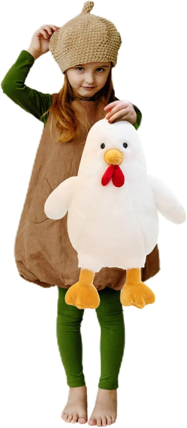 Cute Chicken Stuffed Animal Plush Doll Toy - Farm Animal Cuddler for Kids' Room Decor - Ideal Gift for Valentine's Day Children's Day and Christmas (White,17 inch)