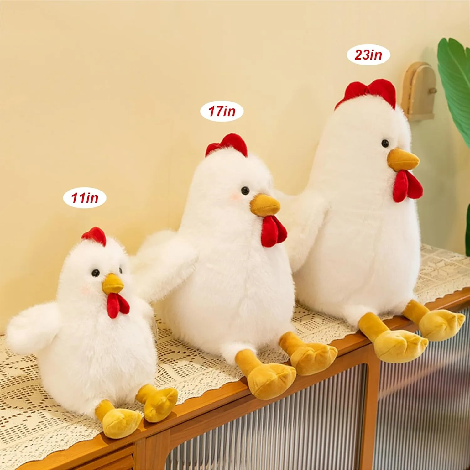 Cute Chicken Stuffed Animal Plush Doll Toy - Farm Animal Cuddler for Kids' Room Decor - Ideal Gift for Valentine's Day Children's Day and Christmas (White,17 inch)