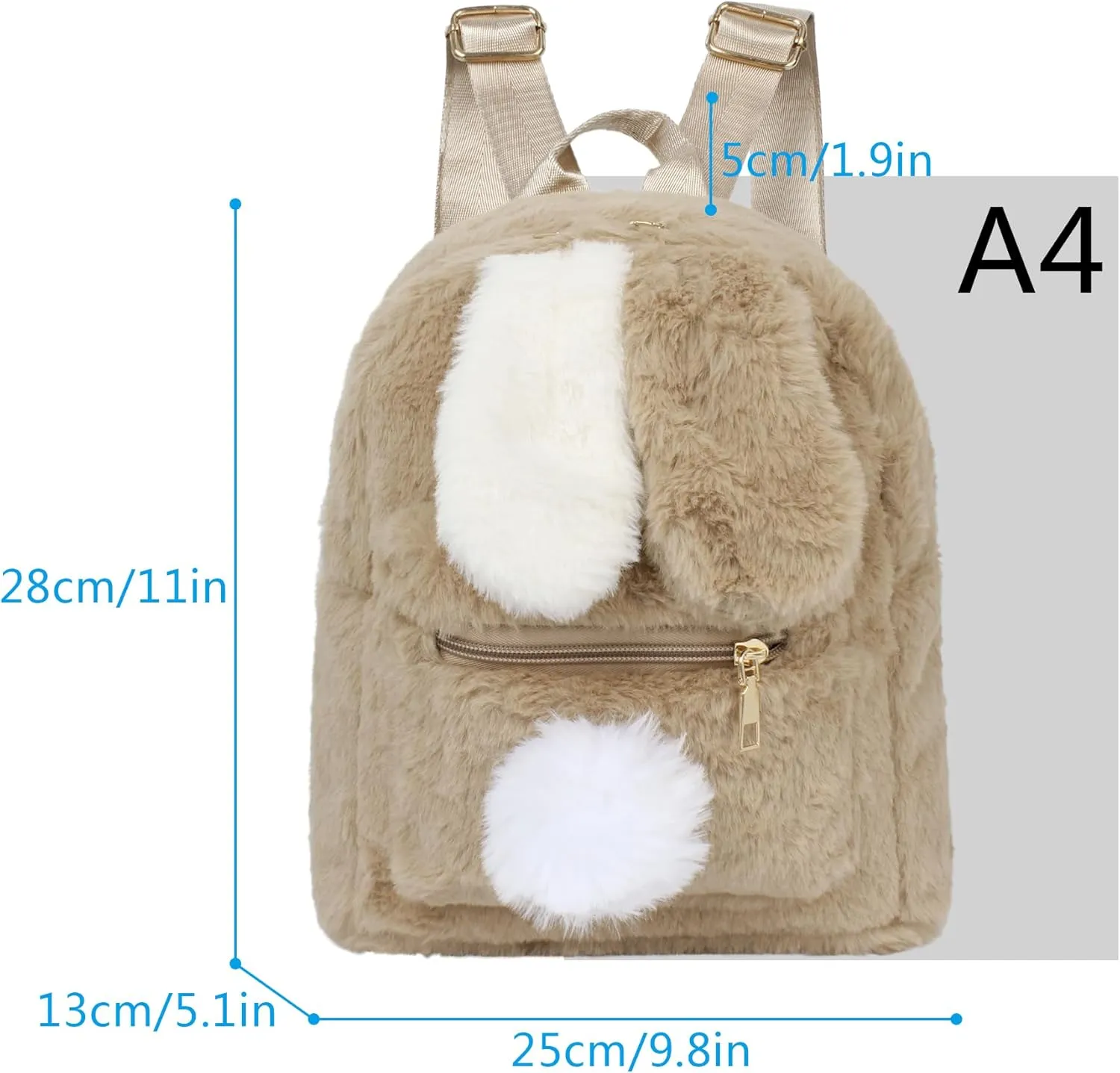 Cute Fluffy Backpack Mini Rabbit Ears Daypack Purse Faux Fur Small Travel for Women Ladies, Khaki