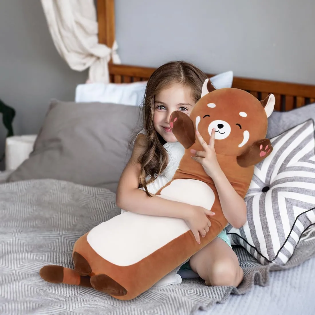 Cute Long Raccoon Plush Toy, Soft Hugging Plush Pillow, Kids Raccoon Plush (Orange, 43.3inch/110cm)