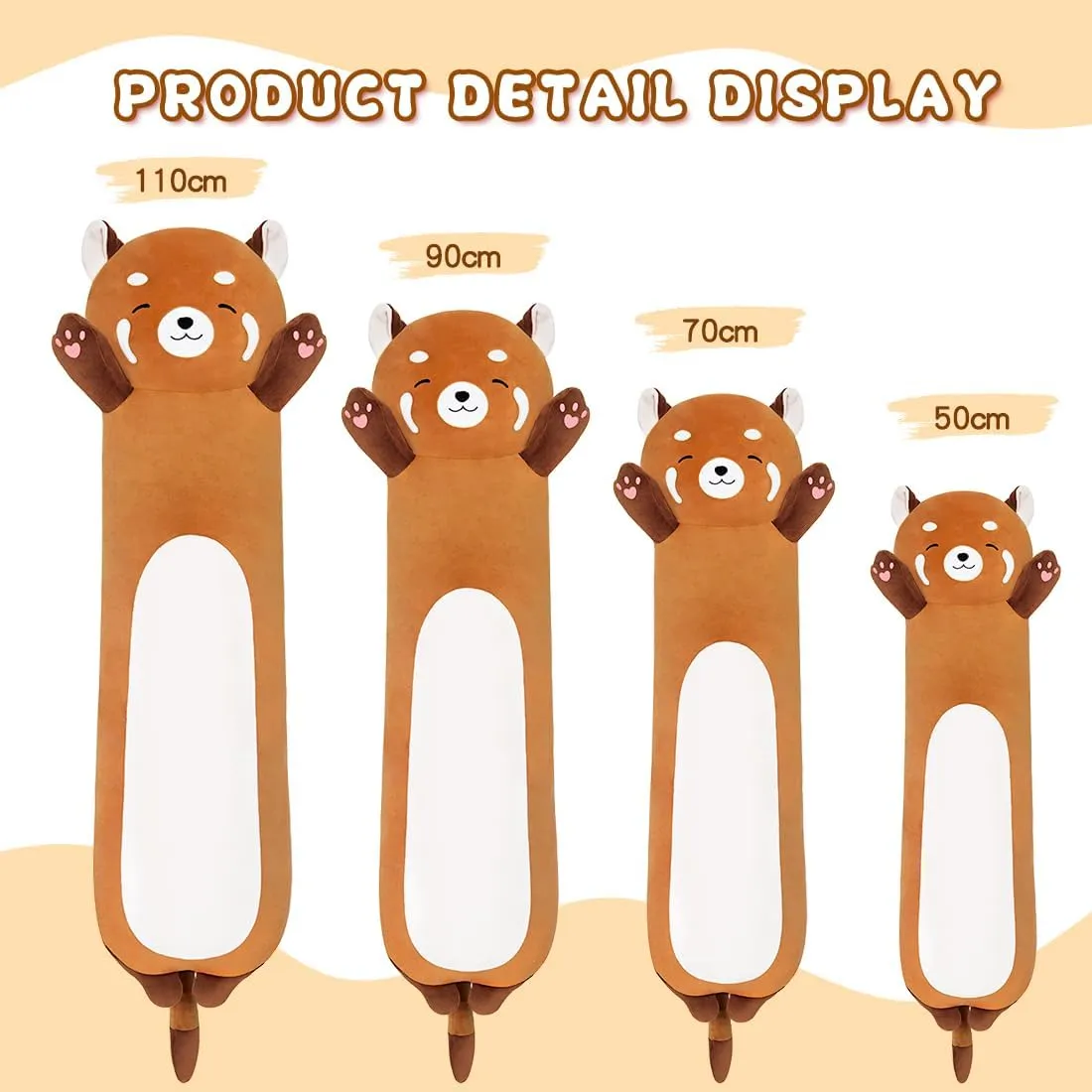 Cute Long Raccoon Plush Toy, Soft Hugging Plush Pillow, Kids Raccoon Plush (Orange, 43.3inch/110cm)