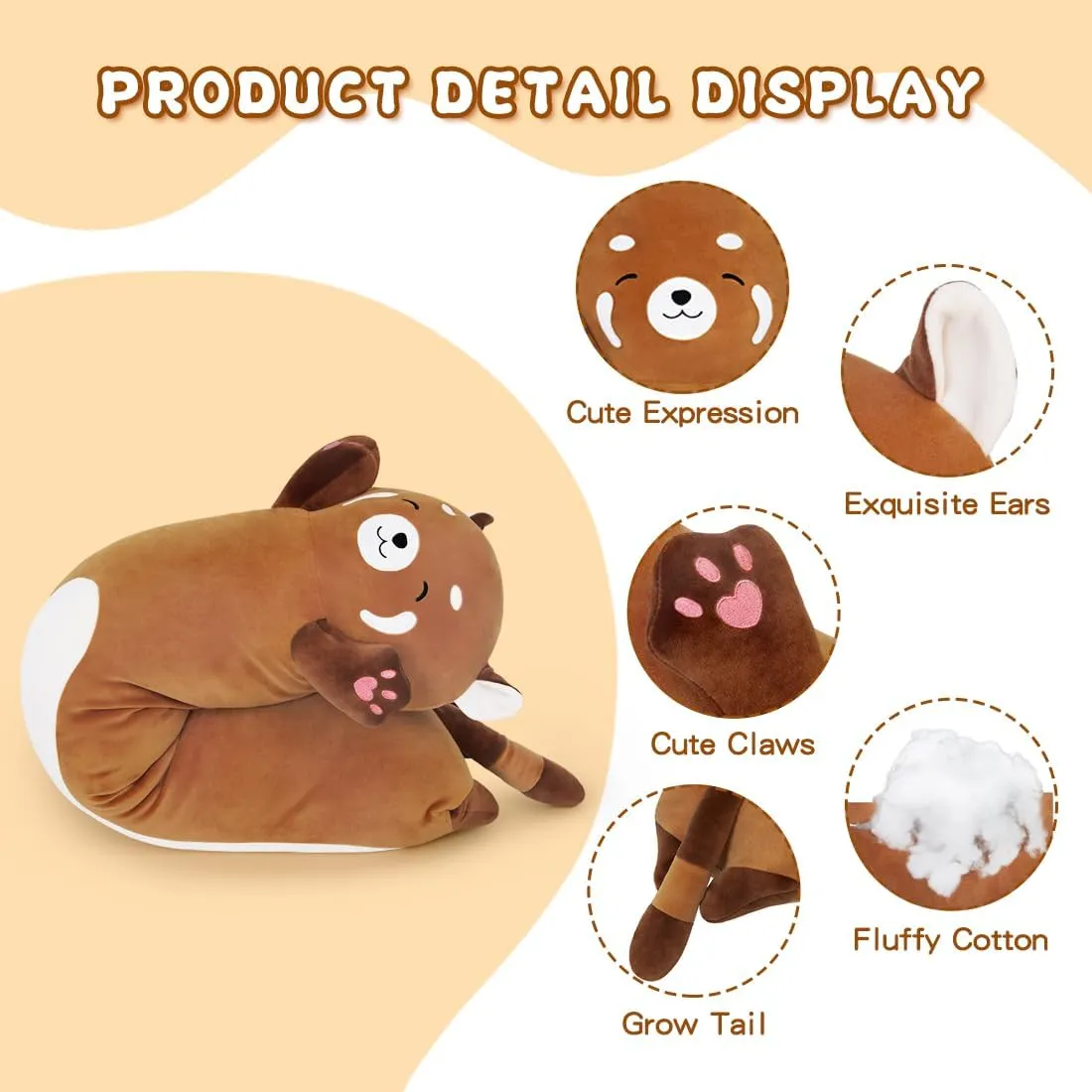 Cute Long Raccoon Plush Toy, Soft Hugging Plush Pillow, Kids Raccoon Plush (Orange, 43.3inch/110cm)
