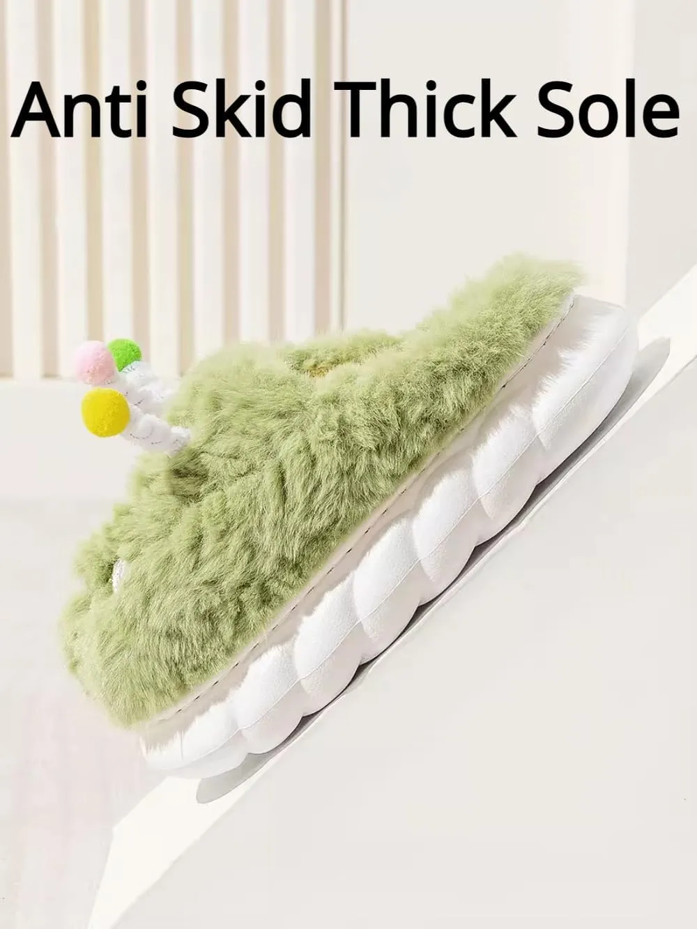 Cute Monster Fuzzy Women's Slippers Winter Fluffy Open Toe Slip On Plush Bedroom Shoes Indoor