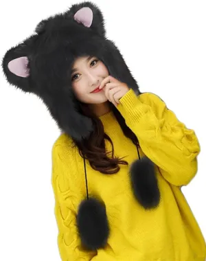 Cute Warm Plush Furry Faux Fur Hood Hat Spirit Ears Wolf Bear Cat Halloween Costume Xmas Winter Hood