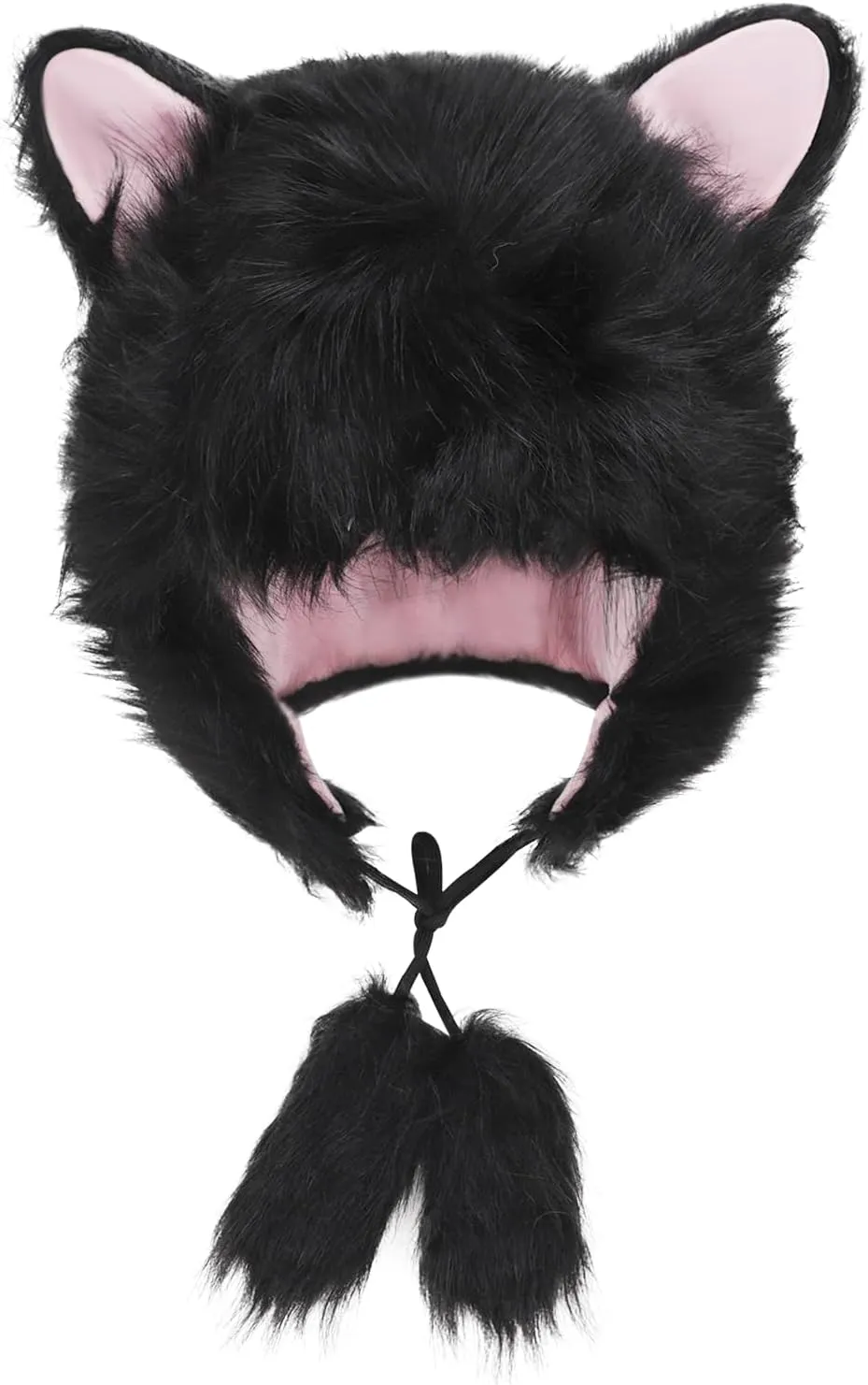 Cute Warm Plush Furry Faux Fur Hood Hat Spirit Ears Wolf Bear Cat Halloween Costume Xmas Winter Hood