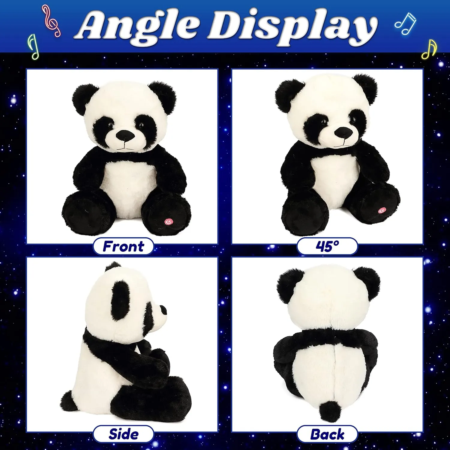 Cuteoy Musical Plush Panda Stuffed Animal Soft Glowing LED Light-up Nightlight Toys Singing Lullabies Birthday Christmas Plushies Gifts for Kids Boys Girls,10"
