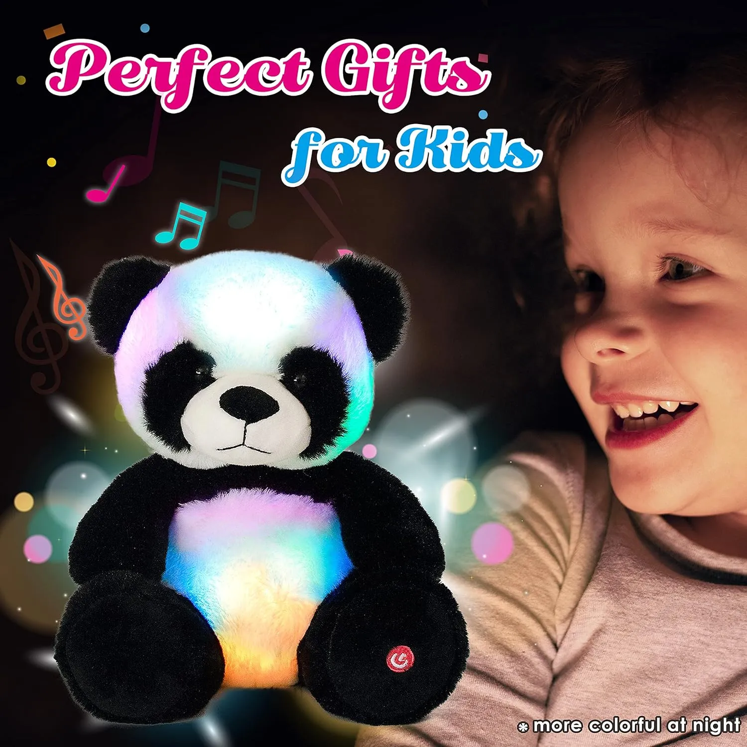 Cuteoy Musical Plush Panda Stuffed Animal Soft Glowing LED Light-up Nightlight Toys Singing Lullabies Birthday Christmas Plushies Gifts for Kids Boys Girls,10"