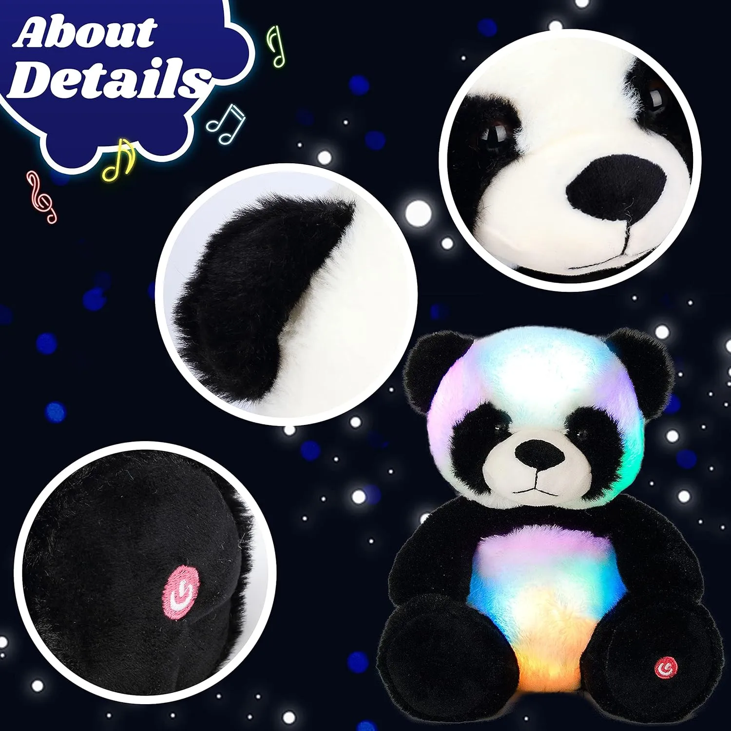 Cuteoy Musical Plush Panda Stuffed Animal Soft Glowing LED Light-up Nightlight Toys Singing Lullabies Birthday Christmas Plushies Gifts for Kids Boys Girls,10"
