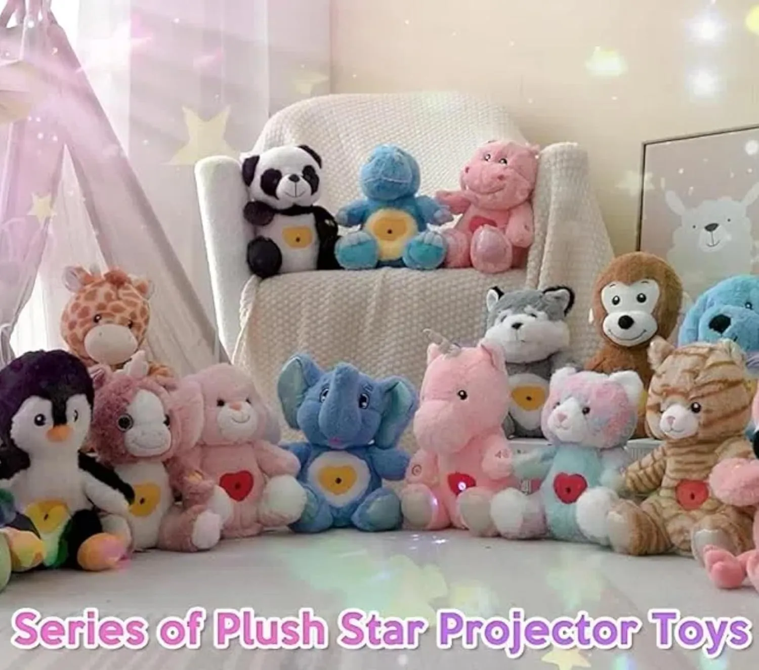 Cuteoy Plush Blue Elephant Star Projector Musical Adjustable Singing Night Light Stuffed Animals Glowing Plushies Toy Gifts for Kids Birthday Easter Christmas,13''