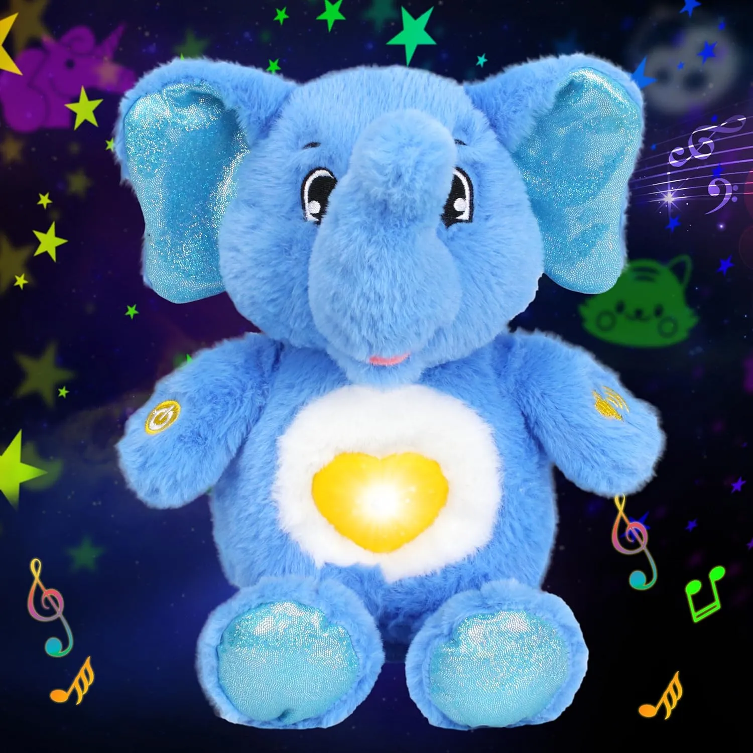 Cuteoy Plush Blue Elephant Star Projector Musical Adjustable Singing Night Light Stuffed Animals Glowing Plushies Toy Gifts for Kids Birthday Easter Christmas,13''