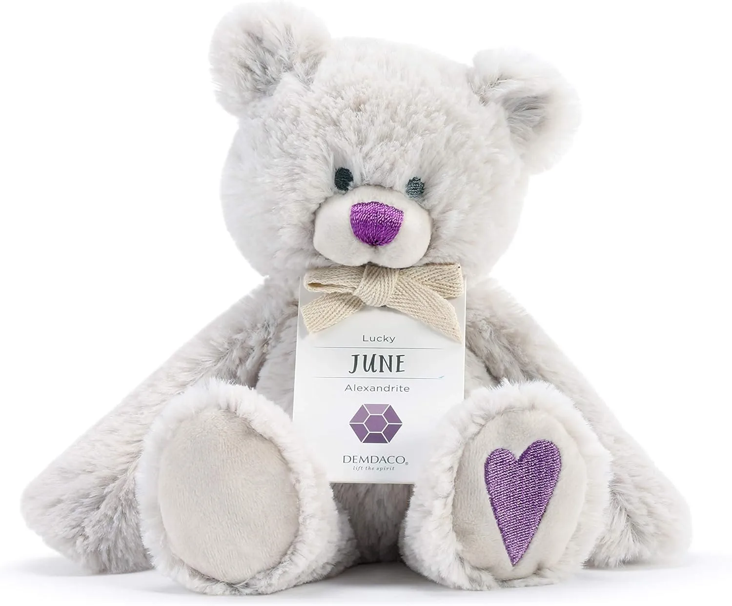 DEMDACO Lucky Purple Alexandrite Color June Birthstone 8.5 inch Children's Plush Stuffed Animal Toy