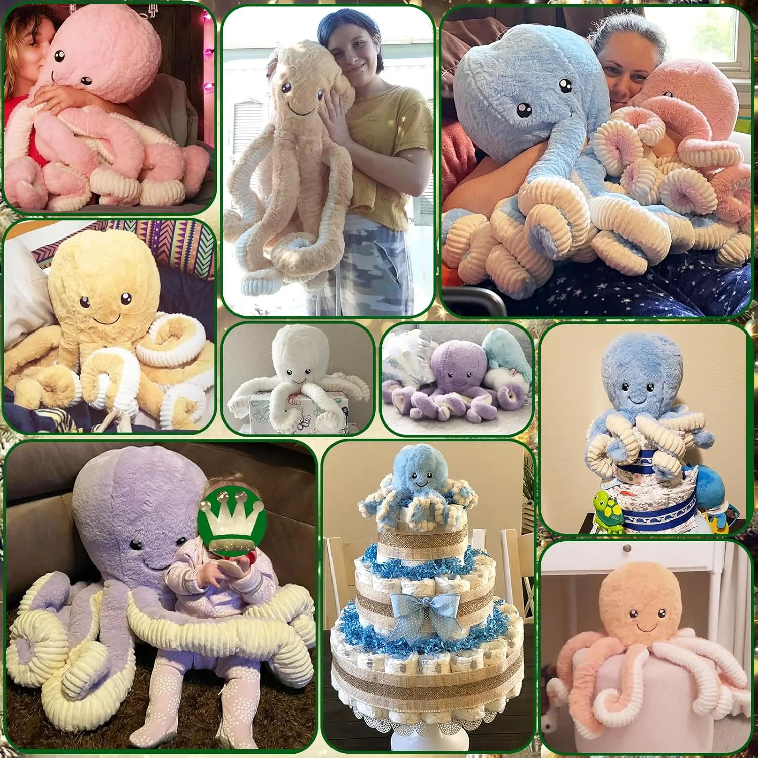 DENTRUN Octopus Stuffed Animals, Giant Octopus Plush Doll Play Toys for Kids Girls Boys Adults Birthday Xmas Halloween Present Stuffed Sea Animals Plushie, 7/16/24/32 Inches, 5 Colors