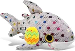 DolliBu Big Eye Dotted Shark with Yellow Easter Egg Plush and Name Personalization - Cute Stuffed Animals for Easter Basket, Easter Egg Stuffed Animal Spring Toys for Girls, Boy, Baby - 10 Inches