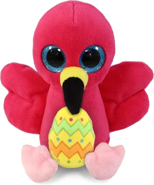 DolliBu Big Eye Flamingo with Yellow Easter Egg Plush and Name Personalization - Cute Stuffed Animals for Easter Basket, Easter Egg Stuffed Animal Spring Toys for Girls, Boy, Baby – 6 Inches