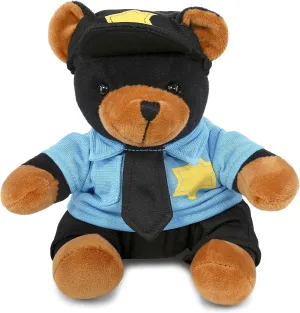 DolliBu Black Bear Police Officer Plush Toy - Super Soft Black Bear Cop Stuffed Animal Dress Up with Cute Cop Uniform & Cap Outfit Gift for Law Enforcement - 6 Inches