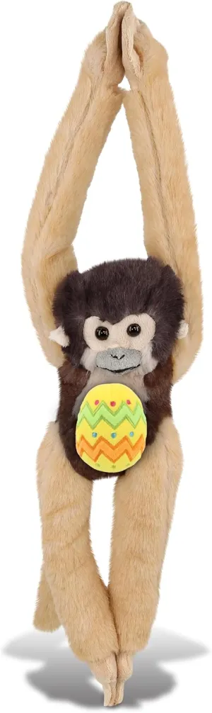 DolliBu Hanging Squirrel Monkey with Yellow Easter Egg Plush and Name Personalization - Cute Stuffed Animals for Easter Basket, Easter Egg Stuffed Animal Spring Toys for Girls, Boy, Baby - 21 Inches