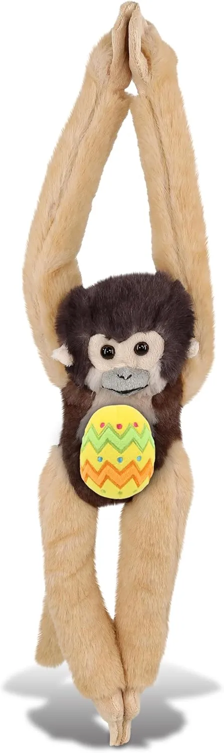 DolliBu Hanging Squirrel Monkey with Yellow Easter Egg Plush and Name Personalization - Cute Stuffed Animals for Easter Basket, Easter Egg Stuffed Animal Spring Toys for Girls, Boy, Baby - 21 Inches