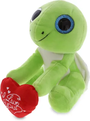 DolliBu I Love You Valentine Plush Green Sea Turtle - Cute Stuffed Animal with Red Heart and Name Personalization Gift for Valentines Day, Birthday, Anniversary - 6 Inches