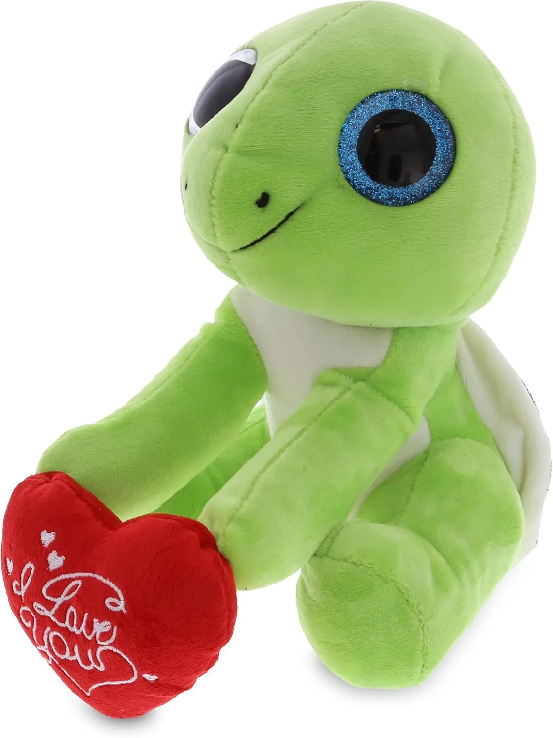 DolliBu I Love You Valentine Plush Green Sea Turtle - Cute Stuffed Animal with Red Heart and Name Personalization Gift for Valentines Day, Birthday, Anniversary - 6 Inches