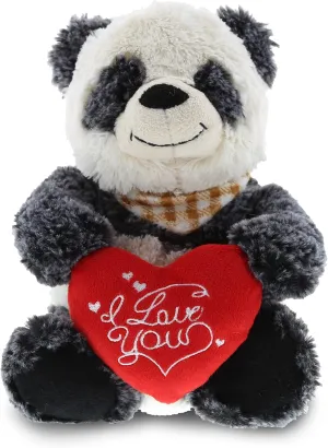 DolliBu I Love You Valentine Plush Sitting Panda Bear - Cute Stuffed Animal with Red Heart and Name Personalization Gift for Valentines Day, Birthday, Anniversary, Romantic Date - 6.5 Inches