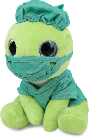 DolliBu Large Green Sea Turtle – Sparkle Eyes Doctor Plush Toy - Super Soft Turtle Doctor Stuffed Animal with Scrub Uniform and Cap Outfit - Plush with Personalization - 10 Inch