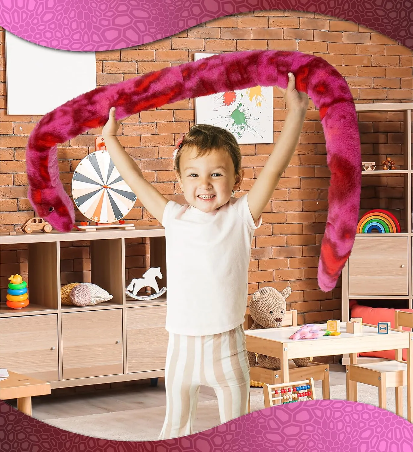 DolliBu Pink Tie-Dye Snake Stuffed Animal - Huggable Snake Plush, Adorable Playtime Plush Toy, Cute Wildlife Animal Cuddle Gifts, Super Soft Plush Doll Animal Toy for Kids and Adults - 60 Inches