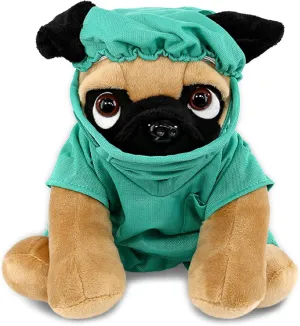 DolliBu Pug Dog Doctor Plush Toy - Super Soft Pug Dog Doctor Stuffed Animal Dress Up with Cute Scrub Uniform and Cap Outfit - Gift with Personalization - 8 Inches