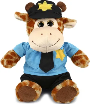 DolliBu Sitting Giraffe Police Officer Plush Toy - Super Soft Giraffe Cop Stuffed Animal Dress Up with Cute Cop Uniform and Cap Outfit - Gift with Personalization - 9 Inch