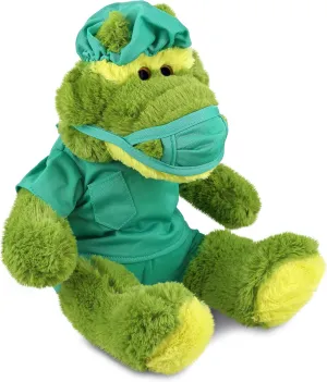 DolliBu Sitting Green Alligator Doctor Plush Toy - Super Soft Alligator Doctor Stuffed Animal Dress Up with Cute Scrub Uniform and Cap Outfit - Doctor Toy Plush - 12 Inches