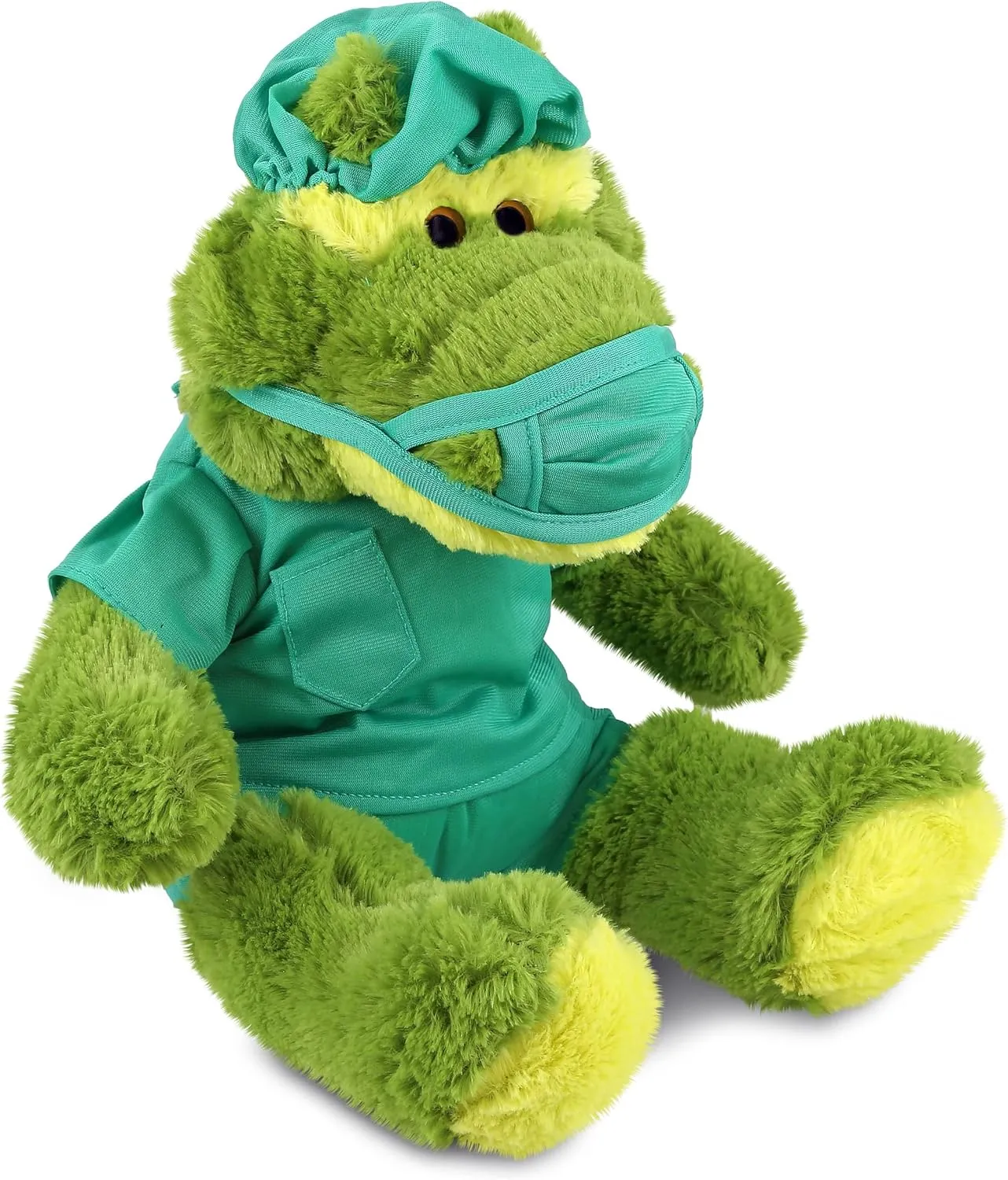DolliBu Sitting Green Alligator Doctor Plush Toy - Super Soft Alligator Doctor Stuffed Animal Dress Up with Cute Scrub Uniform and Cap Outfit - Doctor Toy Plush - 12 Inches