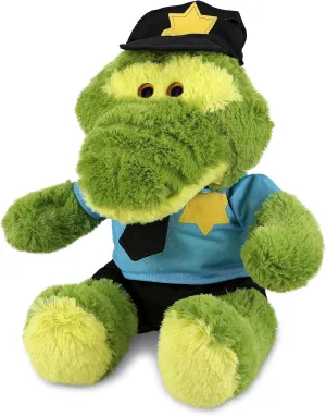 DolliBu Sitting Green Alligator Police Officer Plush Toy - Super Soft Alligator Cop Stuffed Animal Dress Up Cop Uniform and Cap Outfit, Fluffy Policeman Toy Plush - 12 Inches