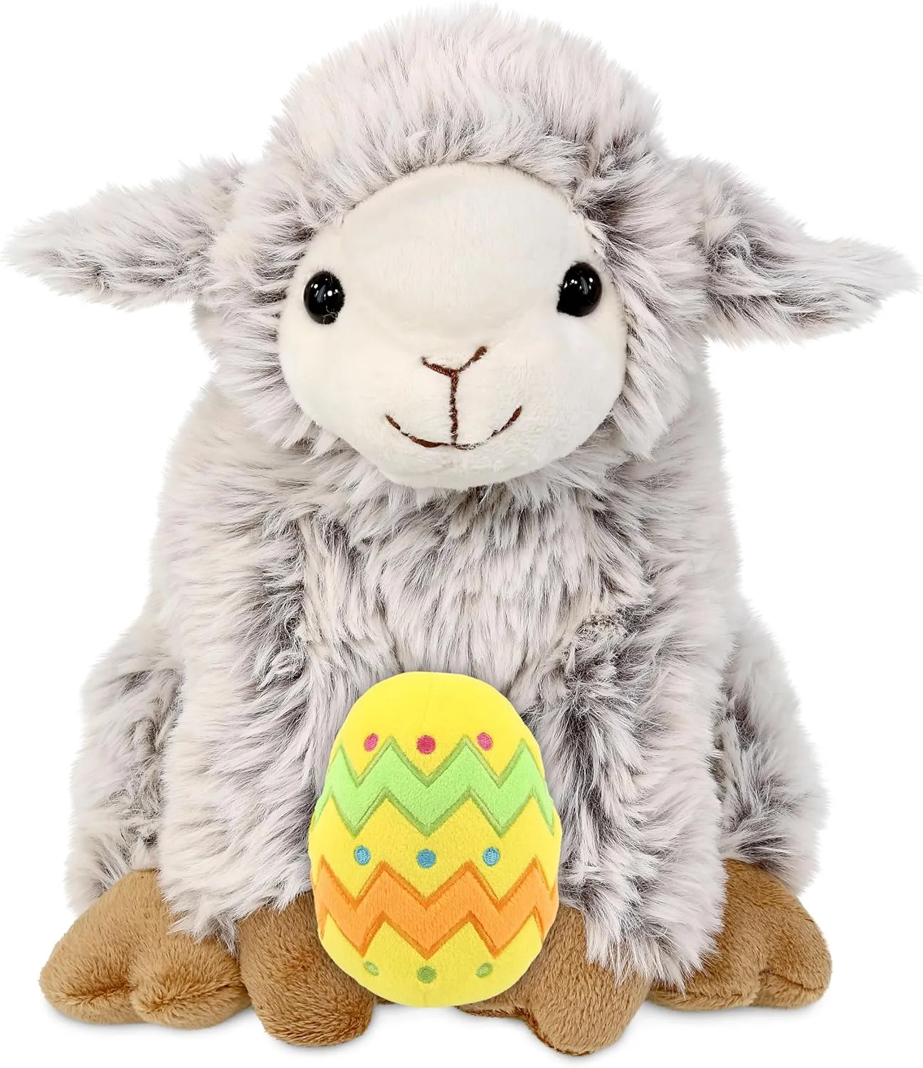 DolliBu Super Soft Squat Sheep with Yellow Easter Egg Plush and Name Personalization - Cute Stuffed Animals for Easter Basket, Easter Egg Stuffed Animal Spring Toys for Girls, Boy, Baby - 9.5 Inches