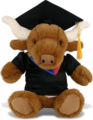 DolliBu Texas Longhorn Graduation Plush Toy - Super Soft Plush Graduation Stuffed Animal Dress Up with Gown and Cap with Tassel Outfit - Congratulatory Graduation Gift with Personalization - 9 Inches