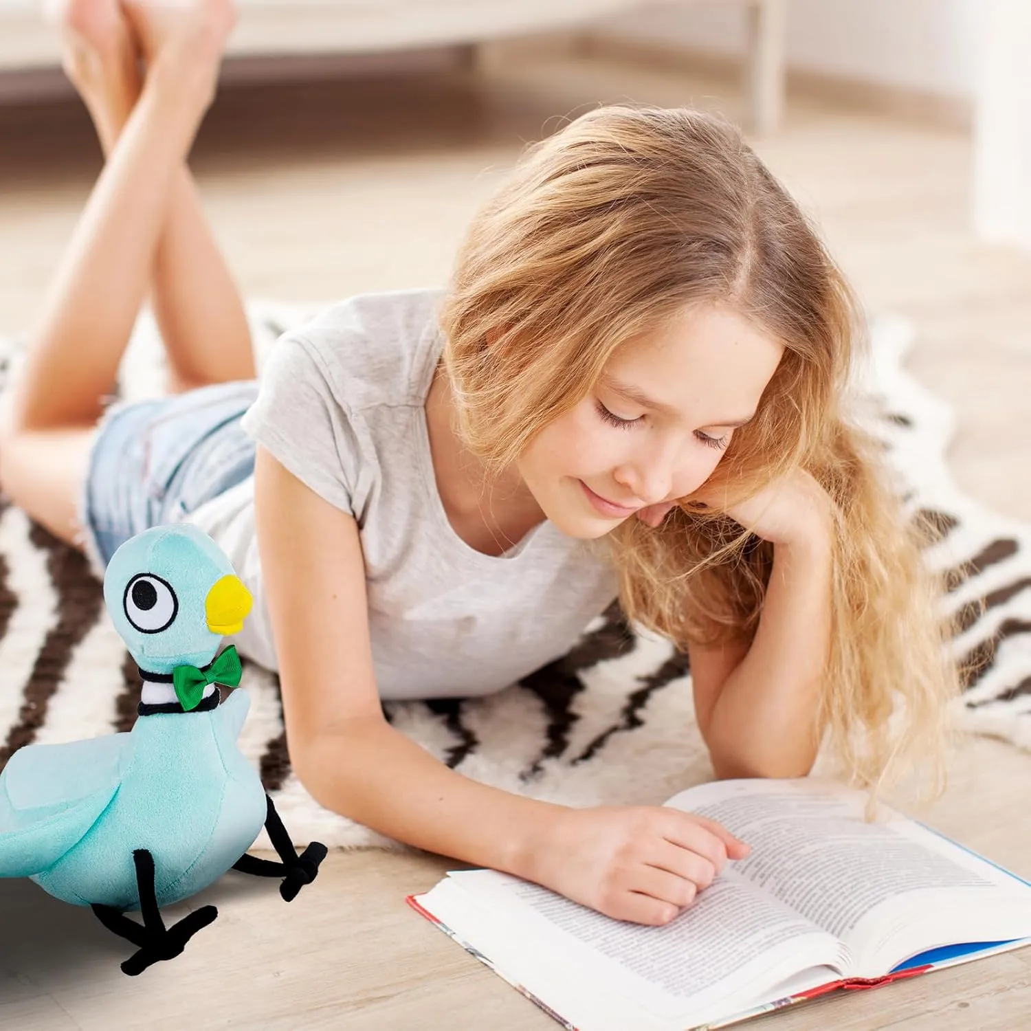 Don't Let The Pigeon Drive The Bus Plush for Mo Willems Pigeon Books Series Pigeon Stuffed Animal, Book Characters Plush Gifts for Kids(Light Blue)