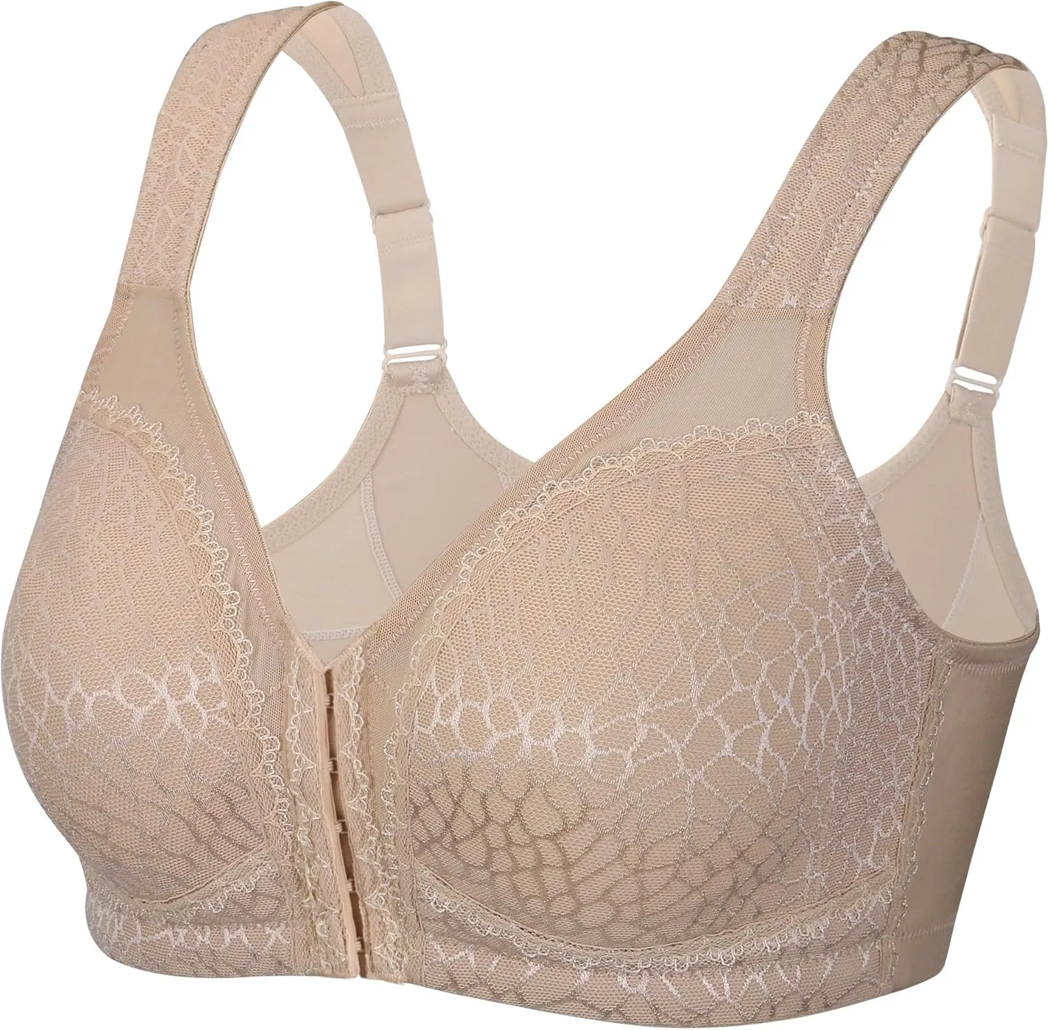 DotVol Women's Full Figure Front Closure Wirefree Jacquard Back Support Posture Bra