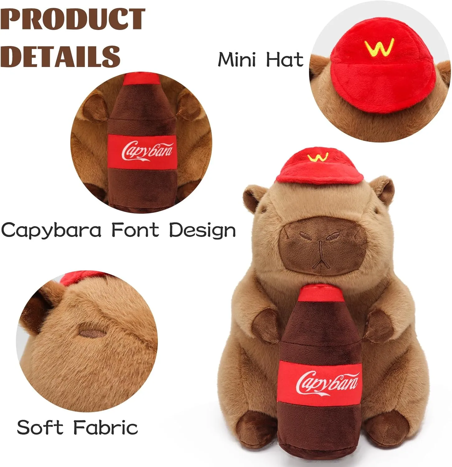 Drink Capybara Plush 9.5inch, Cute Capybara Stuffed Animal Giant Capibara Plushies Pillow Toy Gifts for Boys Girls Kids