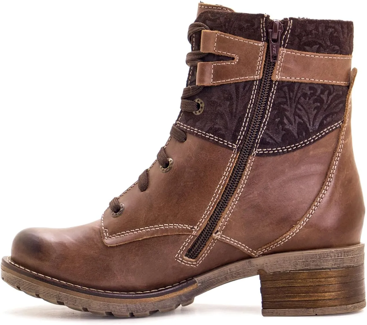 Dromedaris Women's Kara Combat Lace-up Comfort Boot with Inside Zip