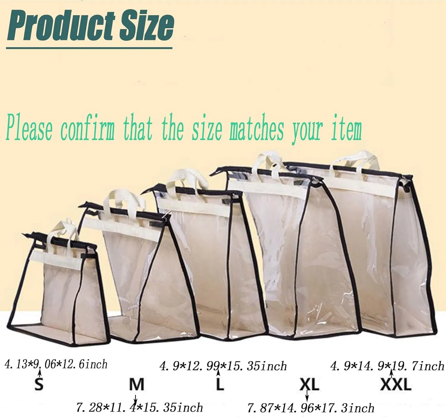 Dust Bags for Handbags - Purse Storage Organizer for Closet Moistureproof and Dustproof Cover Hanging with Zipper and Handle (Black-L)