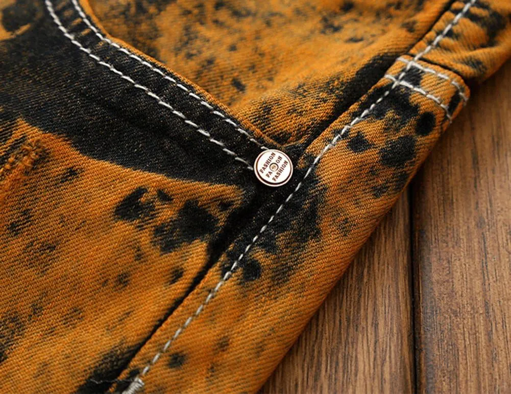 Enrica Men's Ripped Straight Slim Moto Biker Jeans