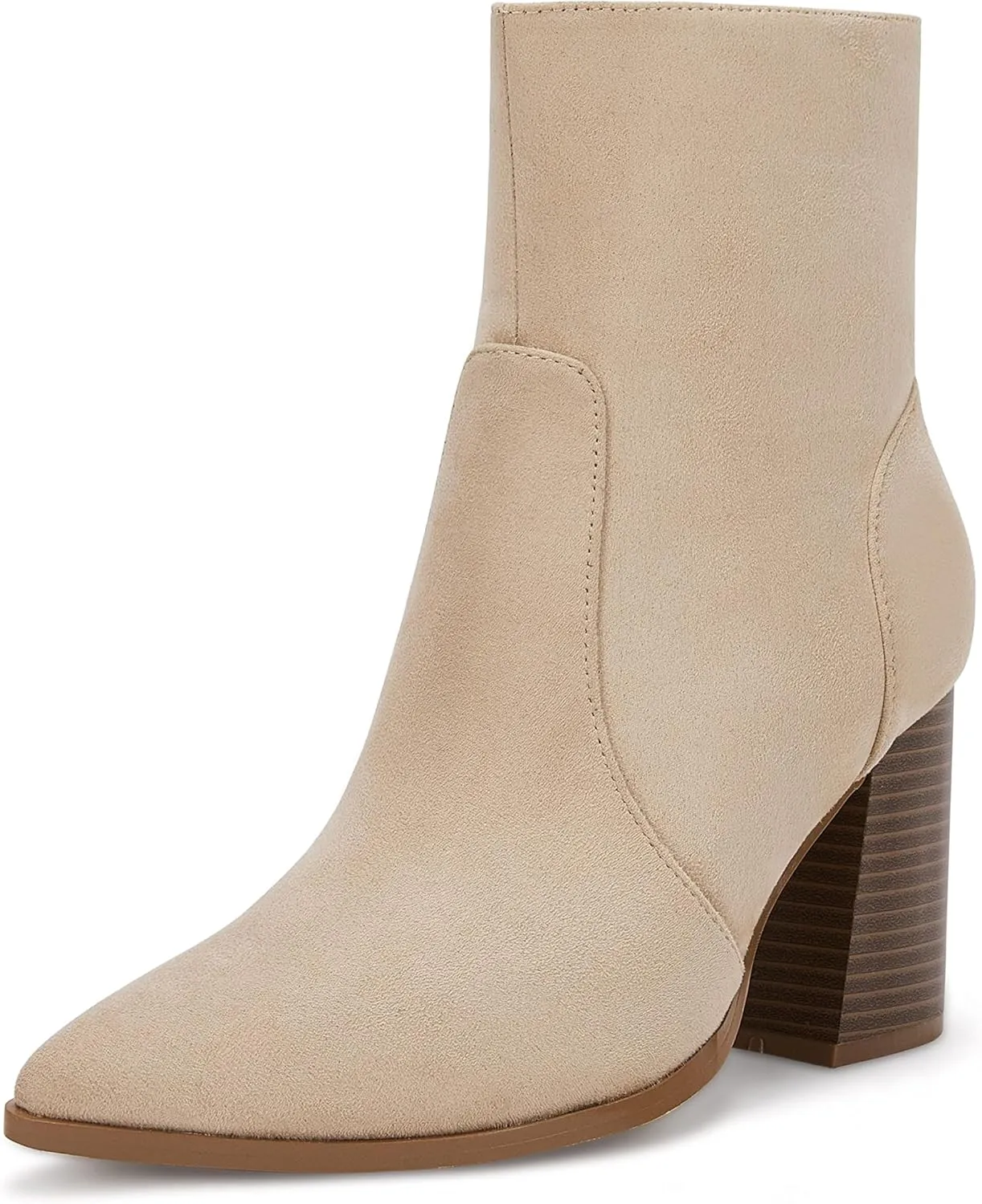 Ermonn Womens Pointed Toe High Heels Ankle Boots Zipper Block Chunky Heel Knit Elastic Fall Winter Dressy Booties