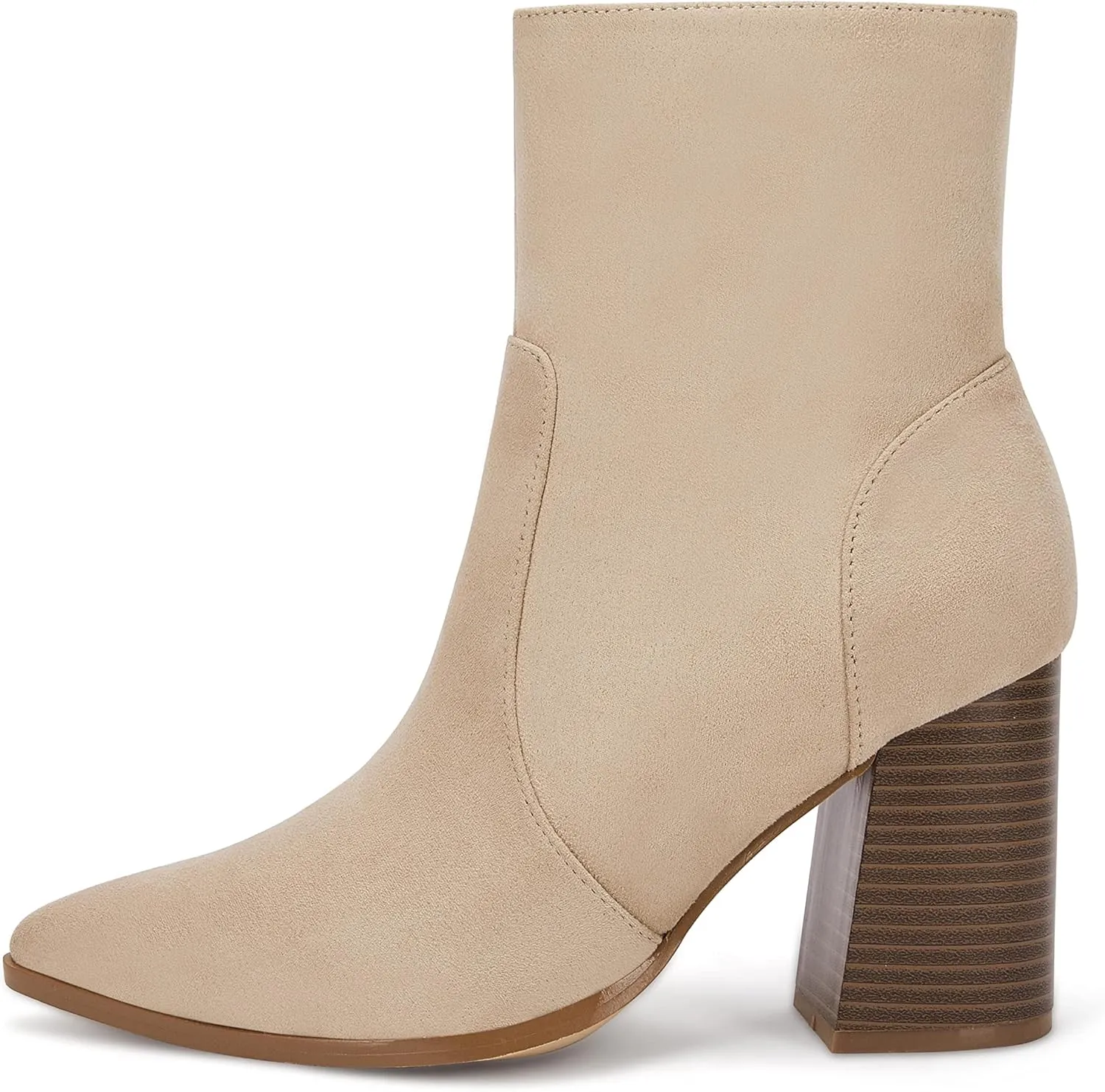 Ermonn Womens Pointed Toe High Heels Ankle Boots Zipper Block Chunky Heel Knit Elastic Fall Winter Dressy Booties