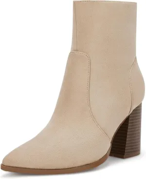 Ermonn Womens Pointed Toe High Heels Ankle Boots Zipper Block Chunky Heel Knit Elastic Fall Winter Dressy Booties