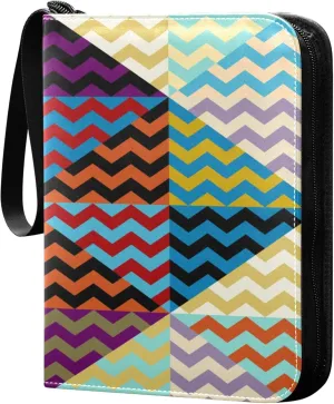 Exnundod 4 Pocket Trading Card Binder Chic Geometric Pattern PU Leather Card Collection Binder Colorful Chevron 400 Cards Organizer Binder Collectible Trading Card Albums for Sports Game Card