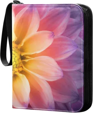 Exnundod 4 Pocket Trading Card Binder Colorful Chrysanthemum Flower, PU Leather Card Collection Binder 400 Cards Organizer Binder Collectible Trading Card Albums for Sports Game Card
