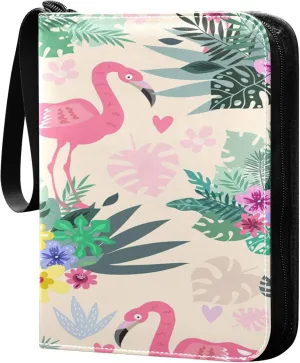 Exnundod 4 Pocket Trading Card Binder Colorful Flamingo Bird PU Leather Card Collection Binder Palm Trees Sports Card Binder 400 Cards Organizer Binder Collectible Trading Card Albums