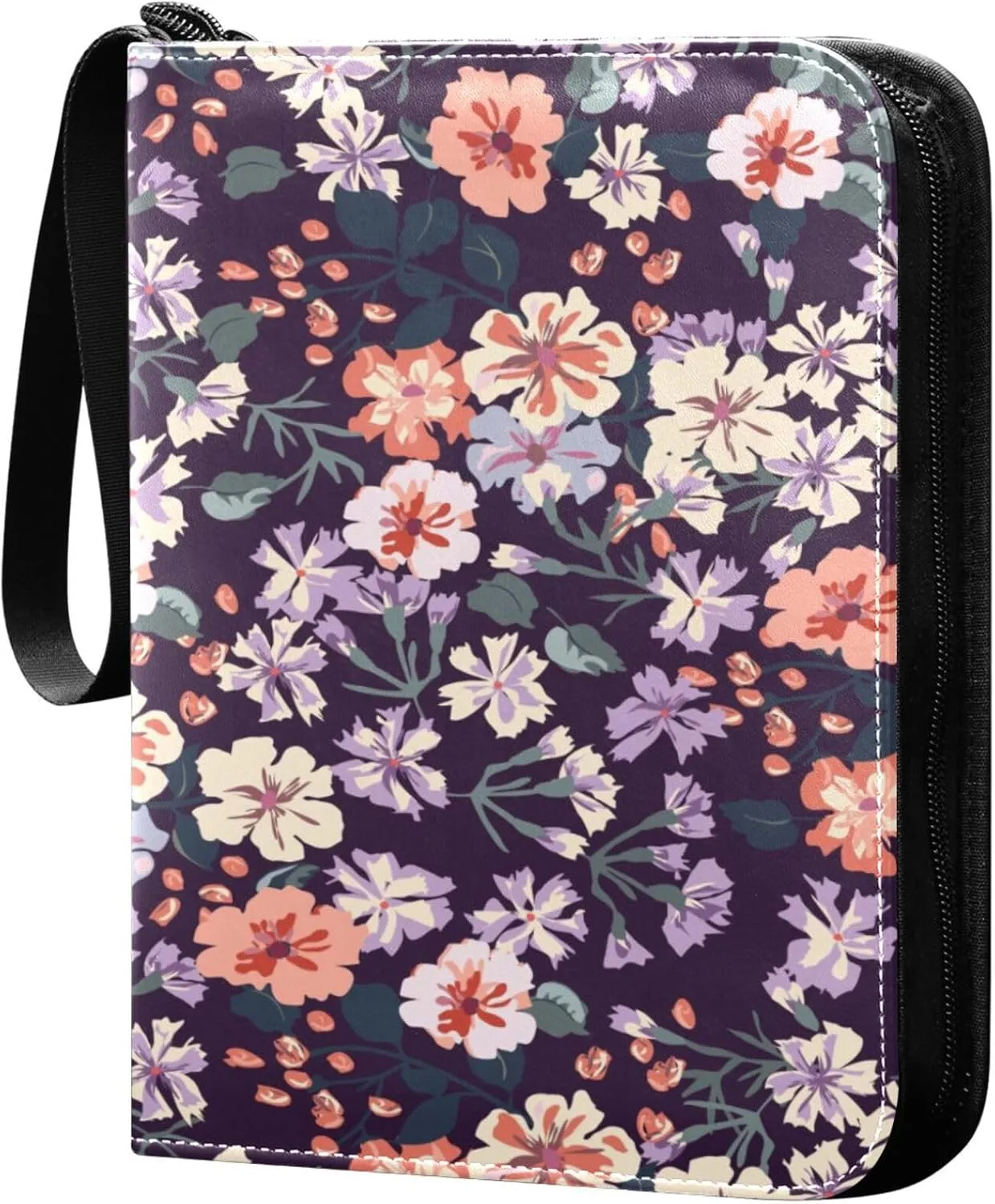 Exnundod 4 Pocket Trading Card Binder Colorful Flowers and Plants PU Leather Card Collection Binder Fashion Pattern 400 Cards Organizer Binder Collectible Trading Card Albums for Sports Game Card