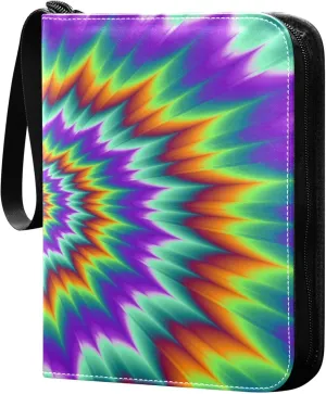 Exnundod 4 Pocket Trading Card Binder Colorful Vortex Spiral Swirling PU Leather Card Collection Binder Chic 400 Cards Organizer Binder Collectible Trading Card Albums for Sports Game Card