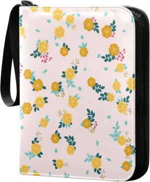 Exnundod 4 Pocket Trading Card Binder Small-scale Folk Flowers PU Leather Card Collection Binder Simple Cute Pattern 400 Cards Organizer Binder Collectible Trading Card Albums for Sports Game Card